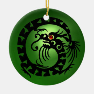 Adorno De Cerámica SNAKE DRAGON Black and Green Emerald