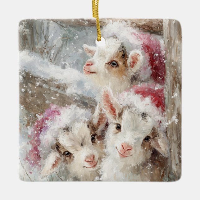 Adorno De Cerámica Snow Babies Christmas Goats 10 - YOUR PHOTO (Anverso)