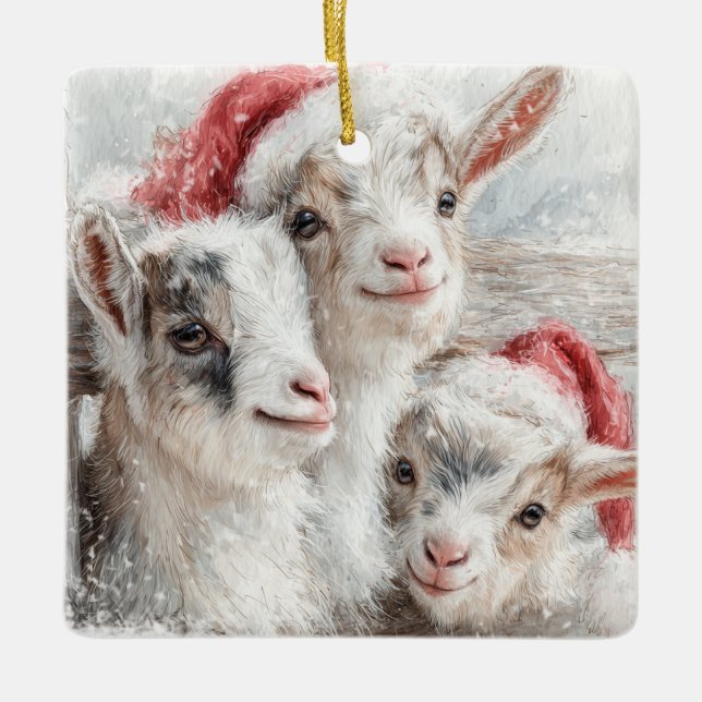 Adorno De Cerámica Snow Babies Christmas Goats 2 - YOUR PHOTO (Anverso)