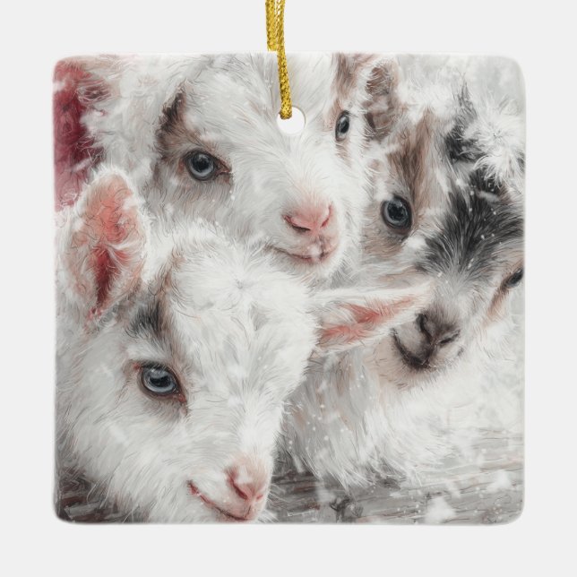 Adorno De Cerámica Snow Babies Christmas Goats 4 - YOUR PHOTO (Anverso)