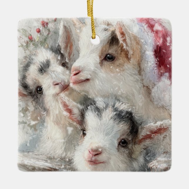 Adorno De Cerámica Snow Babies Christmas Goats 6 - YOUR PHOTO (Anverso)