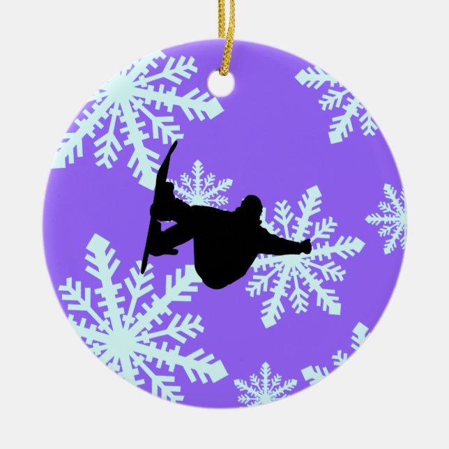 Adorno De Cerámica snowboard de los copos de nieve (Frente)