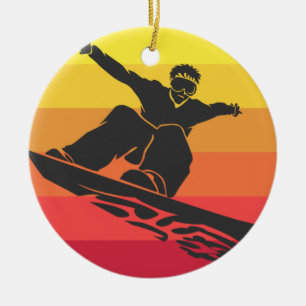 Adorno De Cerámica Snowboard Jump Retro