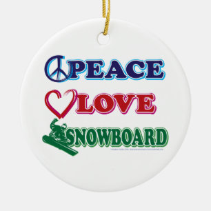 Adorno De Cerámica Snowboard/Peace, Love, Sled