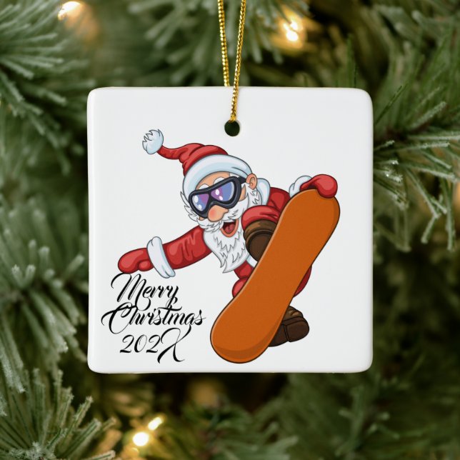 Adorno De Cerámica Snowboard Santa  (Árbol)