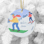 Adorno De Cerámica Snowboard y esquí Extreme Winter Sports Parple<br><div class="desc">Este adorable adorno haría de un maravilloso árbol de Navidad la decoración para una pareja,  que están en deportes de invierno extremos! Añade fácilmente los nombres y el año deseados haciendo clic en la opción "personalizar esta plantilla".</div>