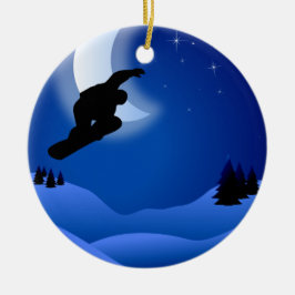 Adorno De Cerámica Snowboarding nocturna personalizada con Montaña Lu