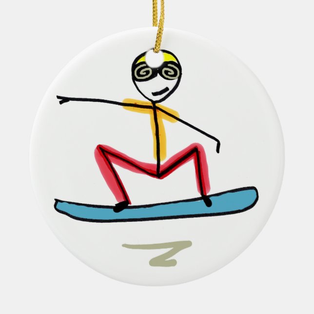 Adorno De Cerámica Snowboarding Stickman (Frente)