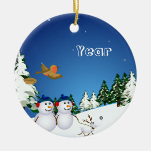 Adorno De Cerámica Snowcouple y perro