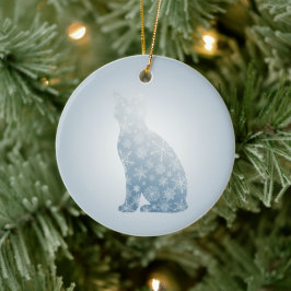 Adorno De Cerámica Snowflake Cat Christmas Winter Cat Silhouette