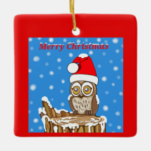Adorno De Cerámica Snowflake el búho con los Navidades