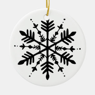 Adorno De Cerámica Snowflake gráfico minimalista en blanco y negro