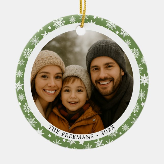 Adorno De Cerámica Snowflake Green Family Christmas Multi Photos (Frente)