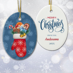 Adorno De Cerámica Snowflake Mittens con Navidades Goodies