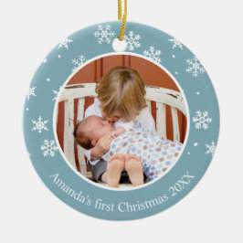 Adorno De Cerámica Snowflake Primer Personalizado de fotos de Navidad