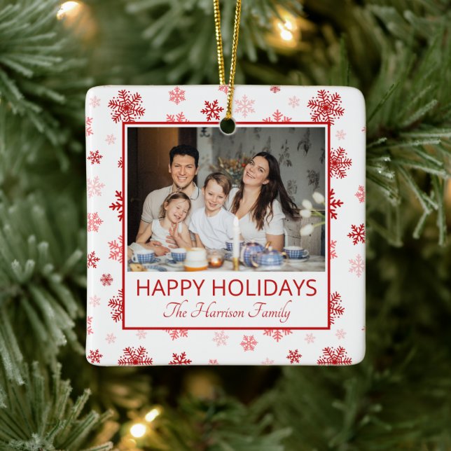 Adorno De Cerámica Snowflake White 2 Fotos Familia Felices Fiestas (Árbol)