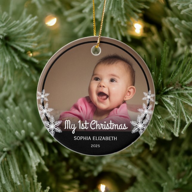 Adorno De Cerámica Snowflakes Baby's First Christmas Black (Árbol)