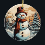 Adorno De Cerámica Snowman<br><div class="desc">Navidades de Snowman Ornamento cerámico Trae mucha más alegría de vacaciones a tu árbol con un adorno de cerámica personalizado. Añade tus fotos,  imágenes y citas favoritas en ambas caras. Incluye un hilo dorado para poder colgar este recuerdo tan especial en cuanto lo recibas.</div>