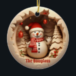 Adorno De Cerámica Snowman 3D con Santa Hat<br><div class="desc">Personalización de Snowman 3D con Santa Hat</div>