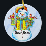 Adorno De Cerámica Snowman Birdman<br><div class="desc">Ornamento cerámico Birdman de Hombre de Nieve, camisetas de hombre de nieve, ropa, regalos del Ilustracion ArtMuvz. Regalos de Navidad de muñecos de nieve, ropa de invierno. Para personalizar agregar tu nombre o agregar texto en su lugar. Personalizar este adorno de muñeca de nieve para hacerlo único suyo o para...</div>