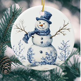 Adorno De Cerámica Snowman Blue White de Chinoiserie personalizada