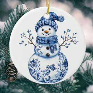 Adorno De Cerámica Snowman Blue White Fun Chinoiserie personalizada