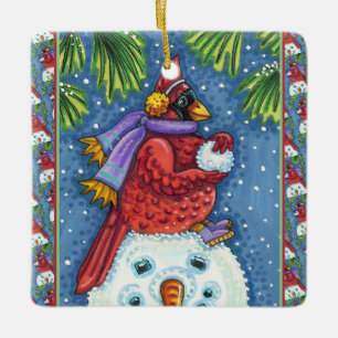 ADORNO DE CERÁMICA SNOWMAN BODYGUARD, NAVIDADES CARDINAL REDBIRD