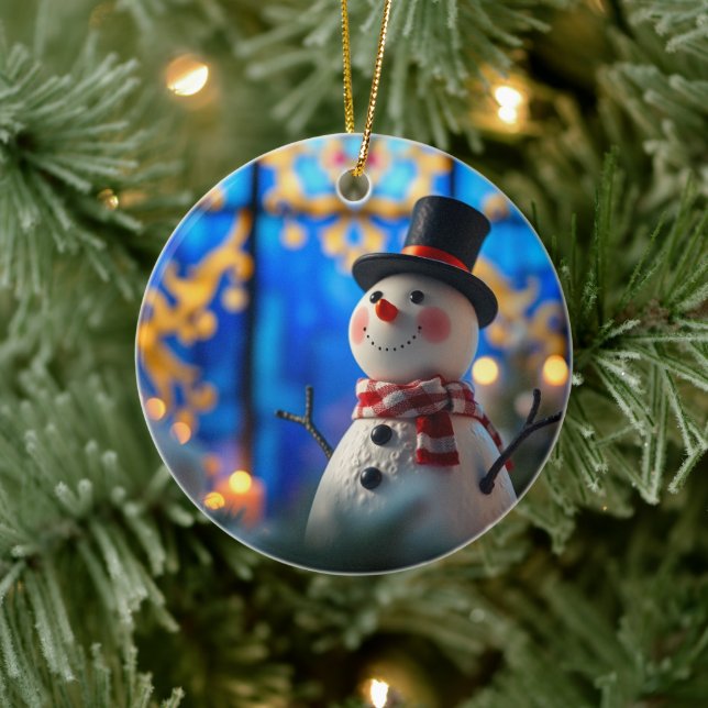 Adorno De Cerámica Snowman Christmas Ornament Faux Stained Glass (Árbol)