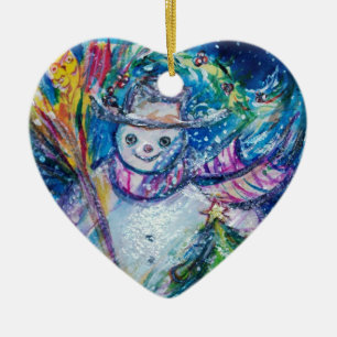 ADORNO DE CERÁMICA SNOWMAN CON ÁRBOL DE NAVIDAD Y JUGUETES