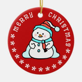 Adorno De Cerámica Snowman con nombre personalizado | Rojo curado