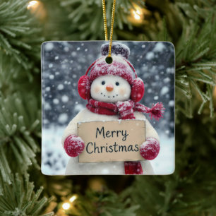 Adorno De Cerámica Snowman con un feroz Rótulo navideño