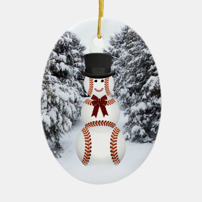 Adorno De Cerámica Snowman de béisbol (Frente)