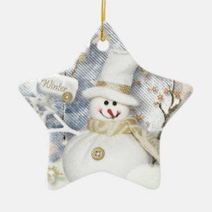 Adorno De Cerámica Snowman de invierno frío