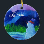 Adorno De Cerámica Snowman Dreams Ceramic Ornamet con ALASKA<br><div class="desc">Celebrando a los hombres de nieve de Alaska</div>