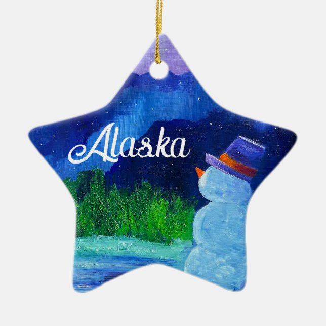 Adorno De Cerámica Snowman Dreams Ceramic STAR Ornament con ALASKA (Frente)