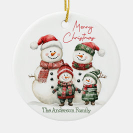 Adorno De Cerámica Snowman Family Christmas Ornament | Custom Name
