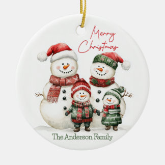 Adorno De Cerámica Snowman Family Christmas Ornament | Custom Name