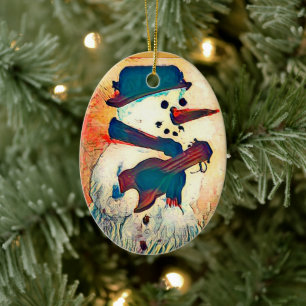 Adorno De Cerámica Snowman Guitar Personalized
