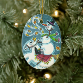 ADORNO DE CERÁMICA SNOWMAN HORSEMANA SIN CABEZA, XMAS HALLOWEB HUMOR,