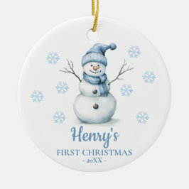 Adorno De Cerámica Snowman Personalized Baby's First Christmas