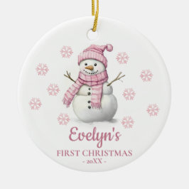 Adorno De Cerámica Snowman Personalized Girl's First Christmas