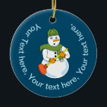 Adorno De Cerámica Snowman Plumber<br><div class="desc">Un muñeco de nieve sosteniendo un émbolo es un divertido diseño de regalo para los contratistas de fontanería en los cumpleaños y las vacaciones de invierno.</div>