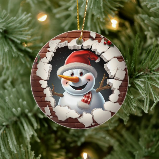 Adorno De Cerámica Snowman Santa Hat - 3D (Árbol)