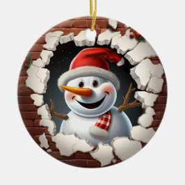 Adorno De Cerámica Snowman Santa Hat - 3D
