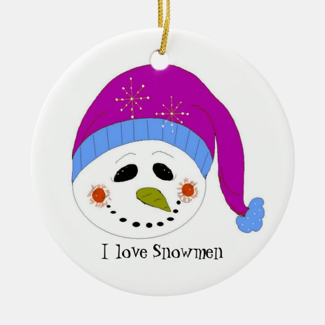 Adorno De Cerámica Snowman sonriente (Frente)