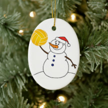 Snowman Throwing Water Polo Ball Ornament.