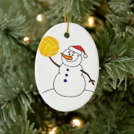 Adorno De Cerámica Snowman Throwing Water Polo Ball Ornament.
