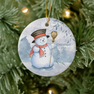 Adorno De Cerámica Snowman Winter Personalize Year Keepsake Cute Xmas