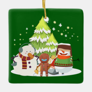 ADORNO DE CERÁMICA SNOWMAN Y CUTE GINGER, AMIGOS FELIZ