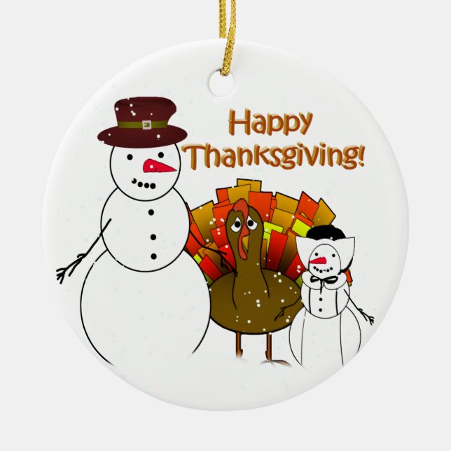 Adorno De Cerámica Snowmen de Acción de Gracias (Frente)